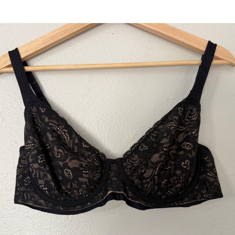 Soma Enticing Lift Full Coverage Bra 34D Black‎ Lace Tan Lining
